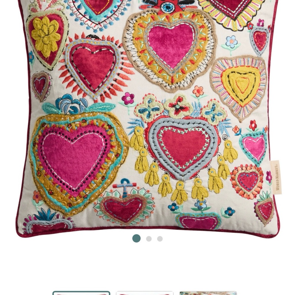 Embroidered Hearts Throw Pillow